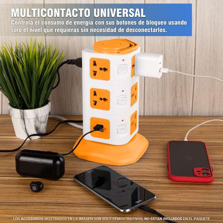 Amazon: Torre Multicontacto 11 Salidas Universales 2 Puertos USB