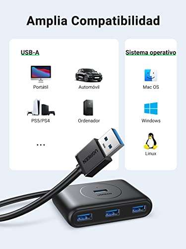 Amazon: Hub de 4 USB 3.0 Adaptador de 1M UGREEN | envío gratis con prime