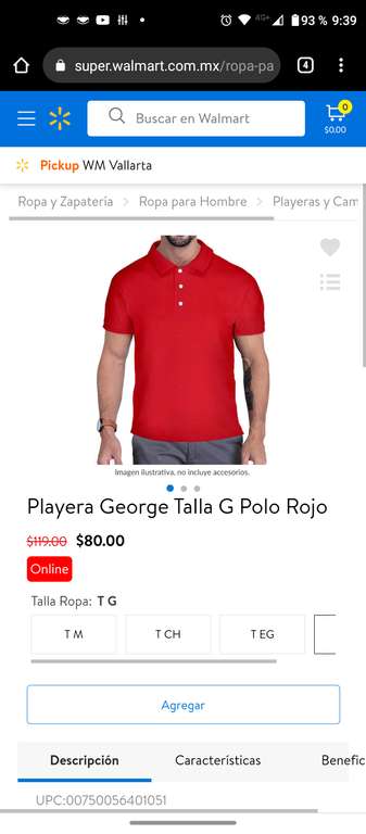 Walmart Playera George Talla G Polo Rojo