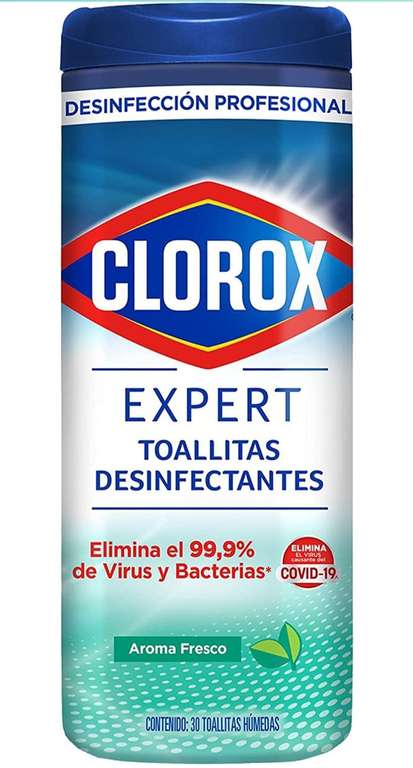 Amazon: Clorox Toallitas Desinfectantes Expert aroma Fresco Bote 30 Unidades Sin Cloro planea y cancela