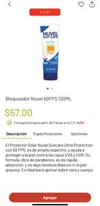 Soriana: Nuvel Sun Care Bloqueador 50FPS 120ml segundo al 70% ($37.05 c/u)