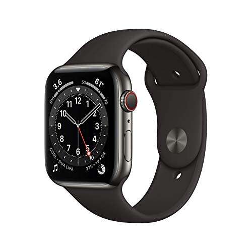 Amazon: Apple Watch Series 6 (GPS + Celular, 44mm) - Caja de Acero Inoxidable de Grafito con Correa Deportiva Negra (Reacondicionado)