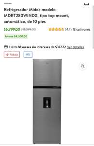 Walmart: Refrigerador Midea modelo MDRT280WINDX, tipo top mount, automático, de 10 pies con cupón y BBVA a 12 msi