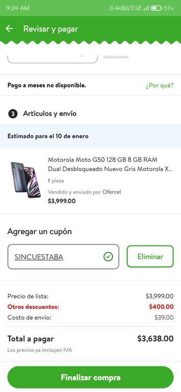 Bodega Aurrera: Moto G50 8/128 GB Dual Desbloqueado Gris Motorola XT2137-1