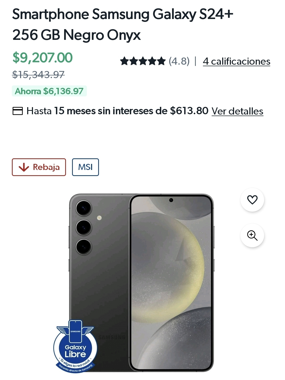 [NUEVO] Sam's Club: Smartphone Samsung Galaxy S24+ 256 GB Negro Onyx