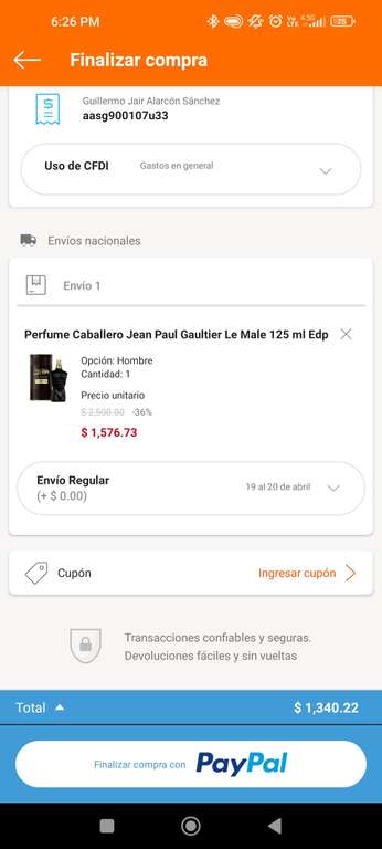 Perfumes JPG en oferta en Linio | Pagando con Paypal, Ejemplo: Le Male 125 mL EDP