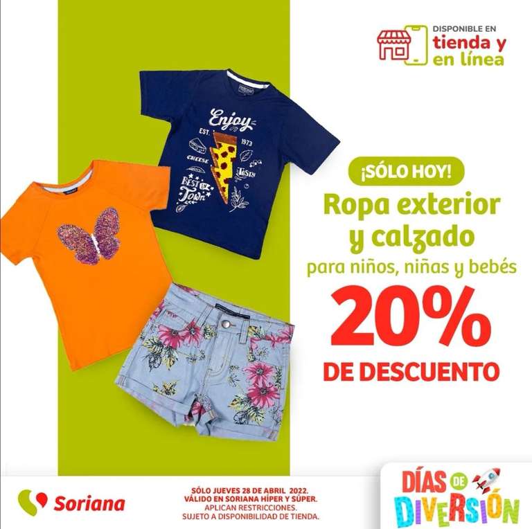 Soriana Híper y Súper: 20% de descuento en ropa exterior y calzado para niñas, niños y bebés