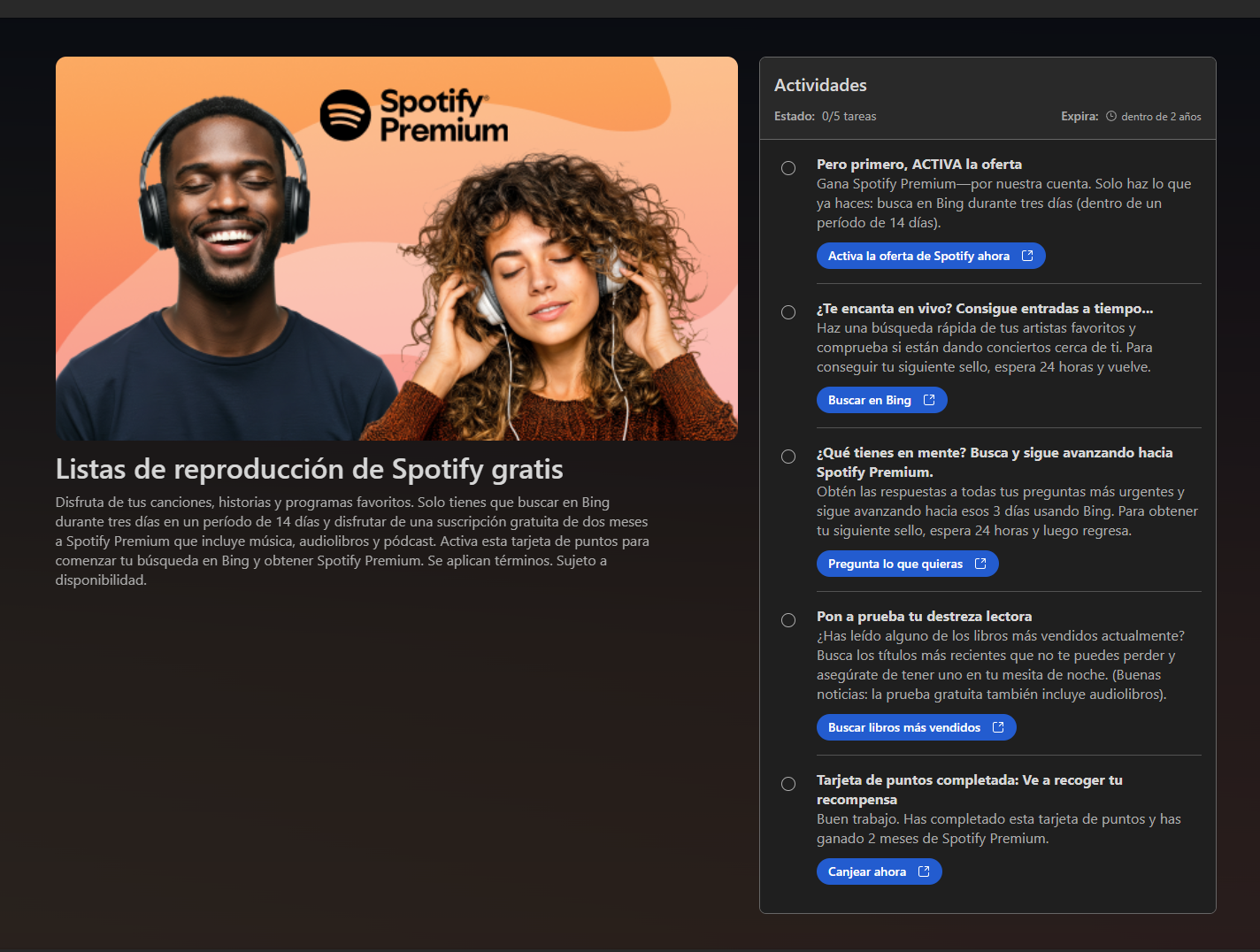 Microsoft Rewards: 2 Meses de Spotify Premium GRATIS