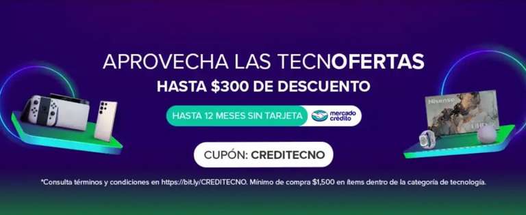 Mercado Pago: CUPÓN DEL 10% EN TECNOLOGIA, PAGANDO CON MERCADO CREDITO (compra mín $1500, topado a $300)