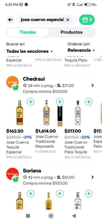 Chedraui y Rappi CDMX: Varios licores en oferta | Ejemplo: Tequila José Cuervo Especial 990 mL