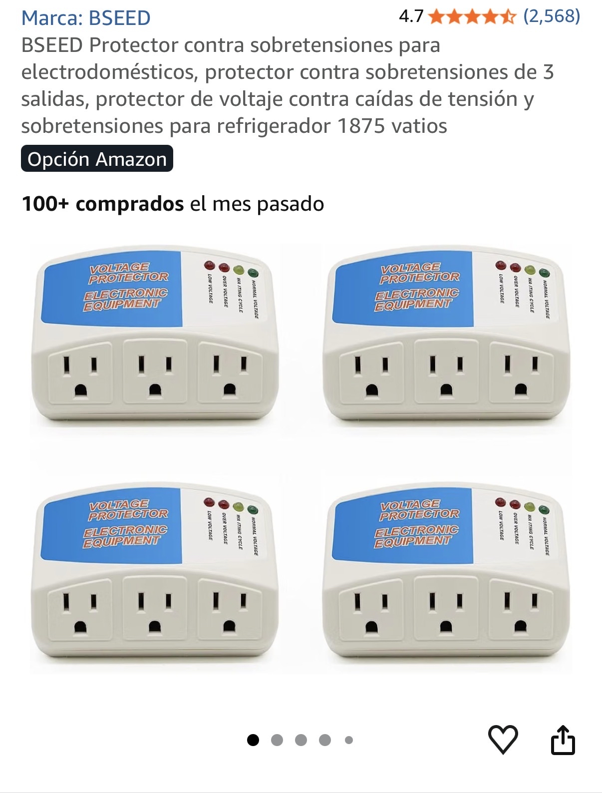 Amazon: BSEED Protector contra sobretensiones para electrodomesticos, protector contra sobretensiones de 3 salidas, paquete 4 (de 2 en 431)