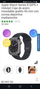 Costco: Apple Watch Series 8 (GPS + Celular) Caja de acero inoxidable grafito 45 mm con correa deportiva medianoche
