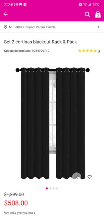 Liverpool: Set 2 cortinas black out Rack&Pack