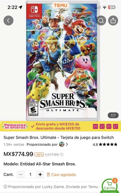 Temu: Varios Juegos de Nintendo Switch por menos de $800 (checar descripción)