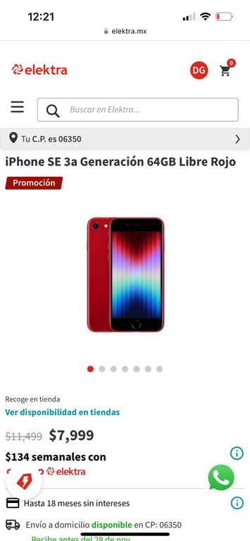 Elektra: iPhone SE 2022 64 Gb (Pagando con HSBC)