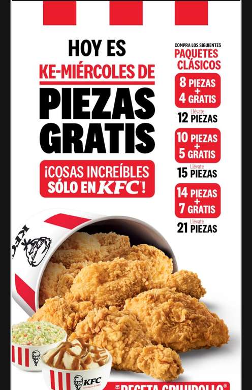 KFC: Ke miércoles en KFC con piezas gratis