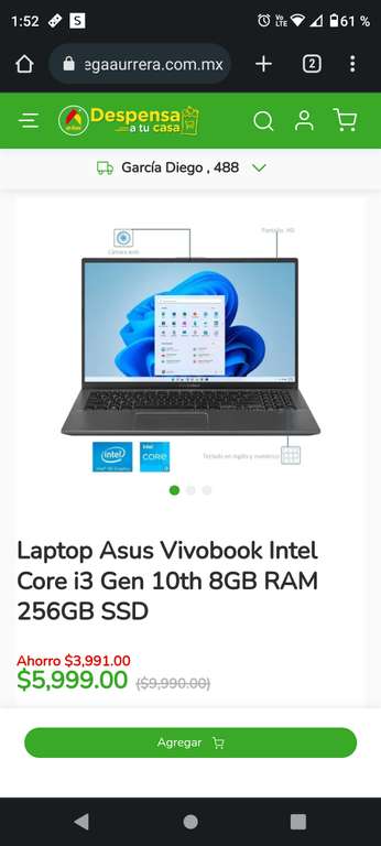 Bodega Aurrera: laptop Asus vivobook 10 generación