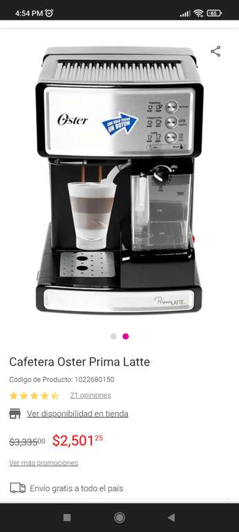 Cafetera Oster Prima Latte en Liverpool - Tienda en Linea