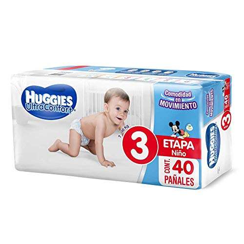 Amazon: Huggies UltraConfort Pañal Desechable para Bebé, Etapa 3 Niño, Paquete con 40 Piezas, Ideal para niños de 7 a 10 kg