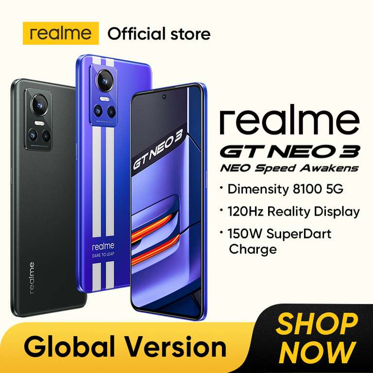 AliExpress: Realme-GT NEO 3 Dimensity 8100, 12GB/256GB, 120Hz, Pantalla OLED, Cámara Sony IMX766 OIS, 150W, Carga SuperDart, Versión Global