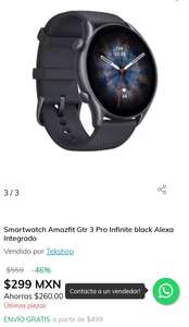 Claro Shop: Smartwatch Amazfit Gtr 3 Pro Infinite black Alexa Integrado a $299 más envío