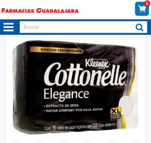 Farmacias Guadalajara: Papel Higiénico Kleenex Cottonelle Elegance Extracto de Seda XL, 16 pzas