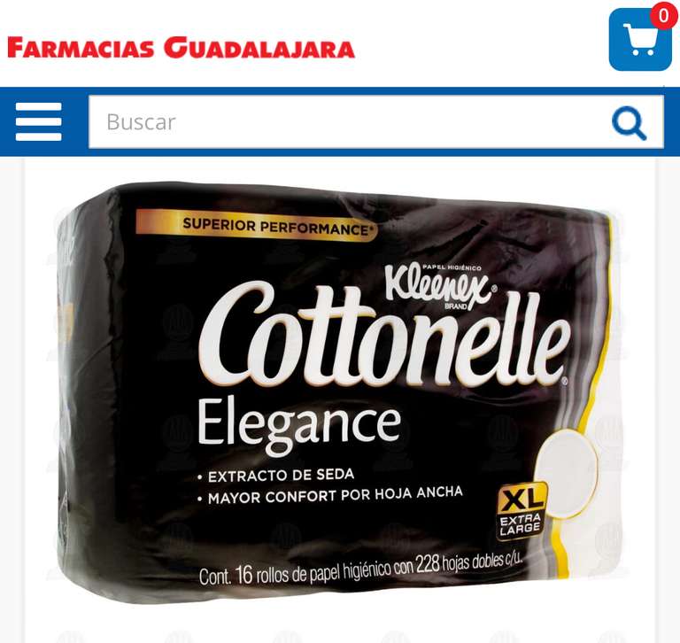 Farmacias Guadalajara: Papel Higiénico Kleenex Cottonelle Elegance Extracto de Seda XL, 16 pzas