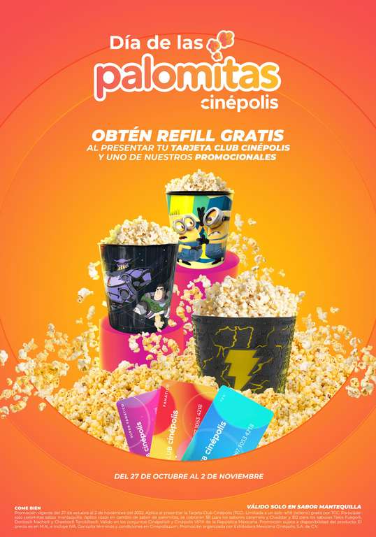 Cinepolis - Palomitas gratis (refill)