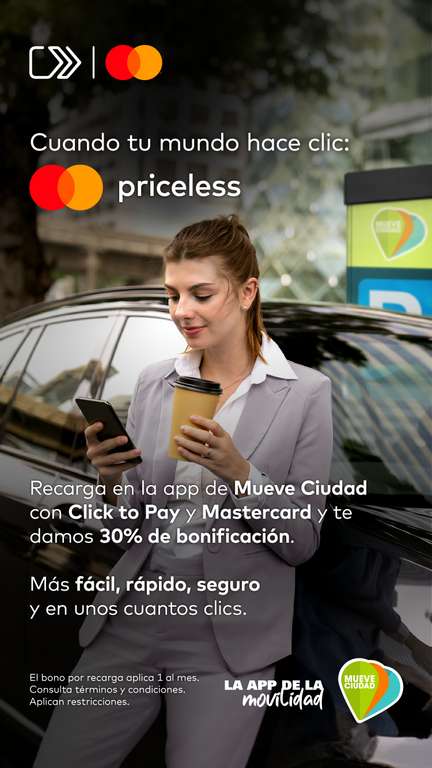 MasterCard: Recibe 30% de bonificación al recargar en Mueve Ciudad con Click to Pay y Mastercard