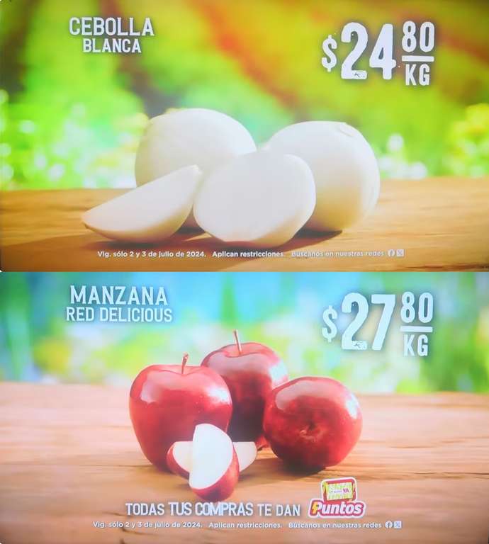 Soriana: Martes y Miércoles del Campo 2 y 3 Julio: Cebolla Blanca $24.80 kg • Manzana Red Delicious $27.80 kg