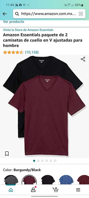 Amazon Essentials 2 camisetas de cuello en V talla ch100% algodón