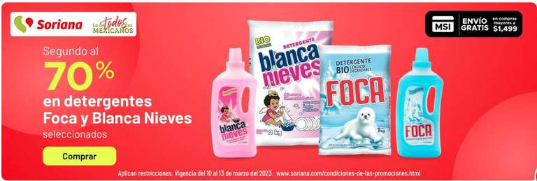 70% de descuento en el segundo detergente en Soriana