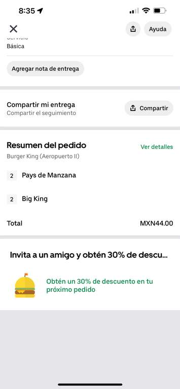 Uber Eats [Burger King]: 2 Big King + 2 pay de manzana por $44 (siendo miembro One)