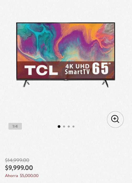 Bodega Aurrerá en línea: Televisor TCL 65" ANDROID TV 4K Ultra HD Smart TV LED 65A445 (cupón+ HSBC digital) precio sin HSBC $8499