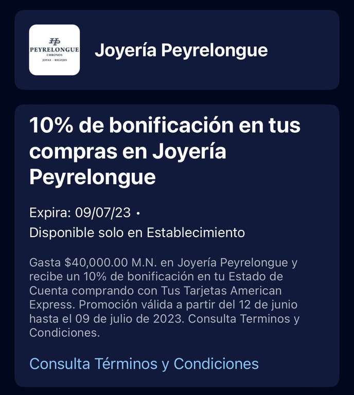 American Express: 10% de bonificación al comprar en Peyrelongue