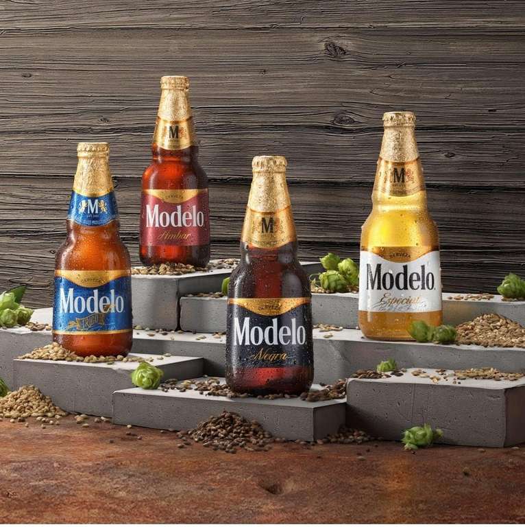 Amazon - Cerveza Modelo Premium Pack 12 Botellas de 355ml, con Modelo Especial, Ámbar, Negra y Trigo
