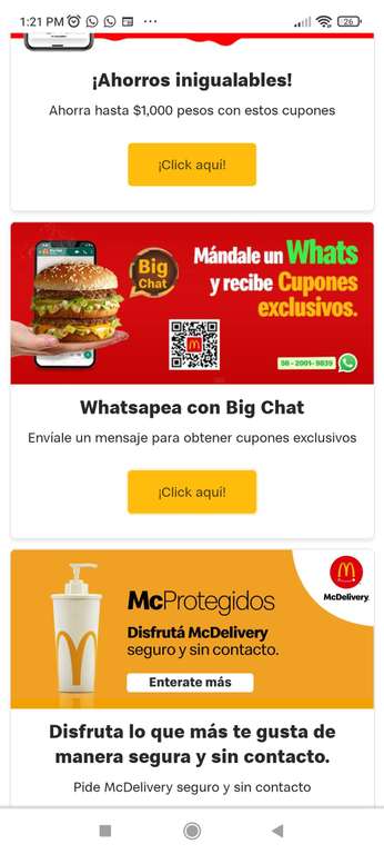 Cuponera McDonald's desde el ChatBot