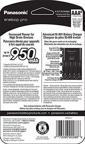 Amazon Cargador & Baterías Panasonic Eneloop Pro - 4 baterías AAA recargables Ni-MH de Alta Capacidad