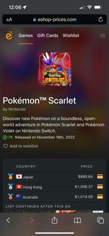 Nintendo eShop Japón: Pokémon Scarlet (Digital)