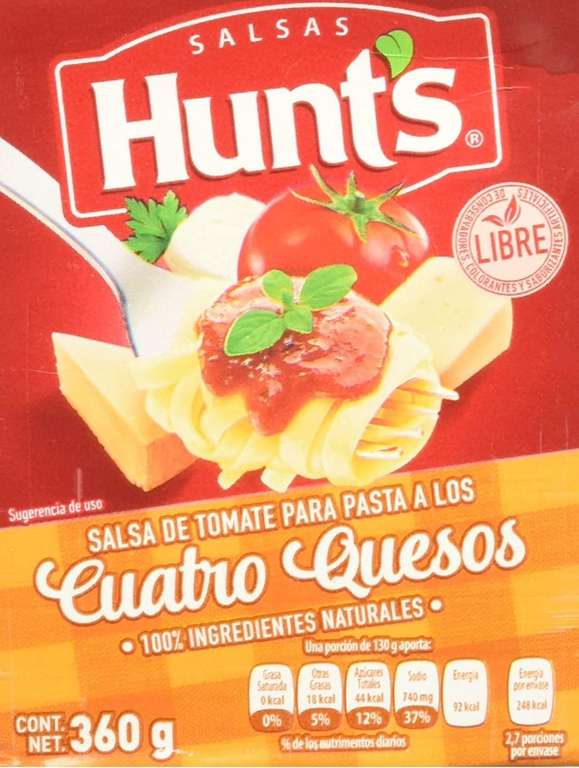 Amazon Hunts, Salsa Hunt Para Pasta 4 Quesos, 360 gramos