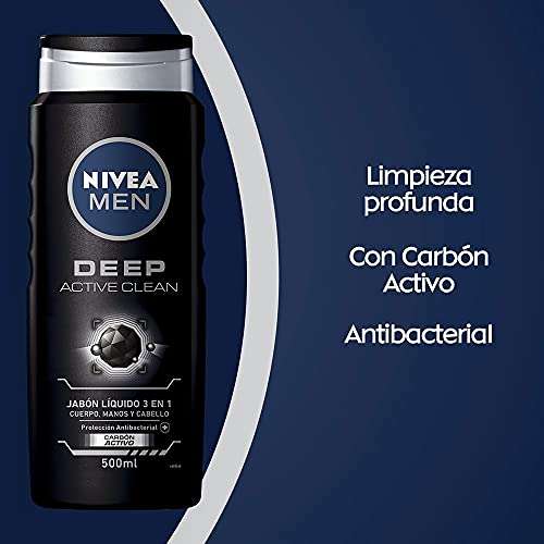 Amazon: NIVEA MEN Jabón Líquido Corporal 3 en 1 para Cuerpo, Rostro y Cabello, Active Clean Body Wash Antibacterial.