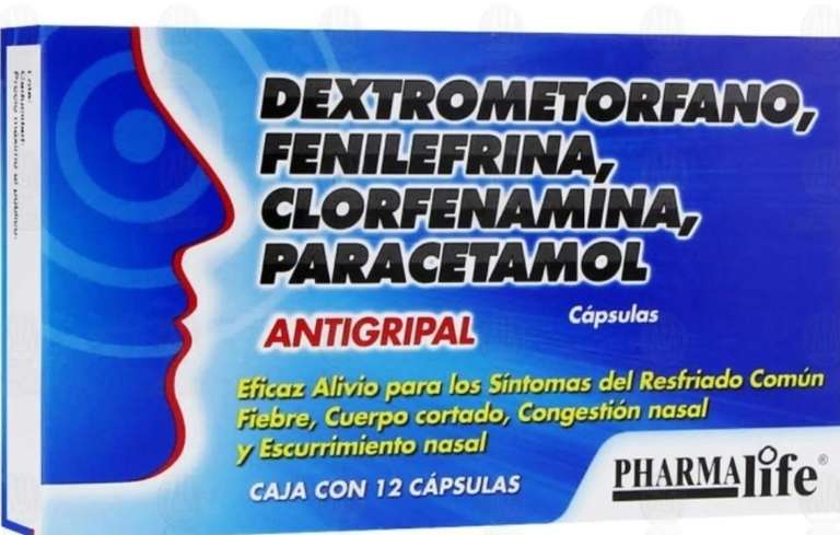 Farmacias Guadalajara: Dextrometorfano, Fenilefrina, Clorfenamina, Paracetamol 12 Cápsulas