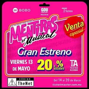 Ticketmaster: Preventa Mentiras El Musical (20 % OFF con cupón)