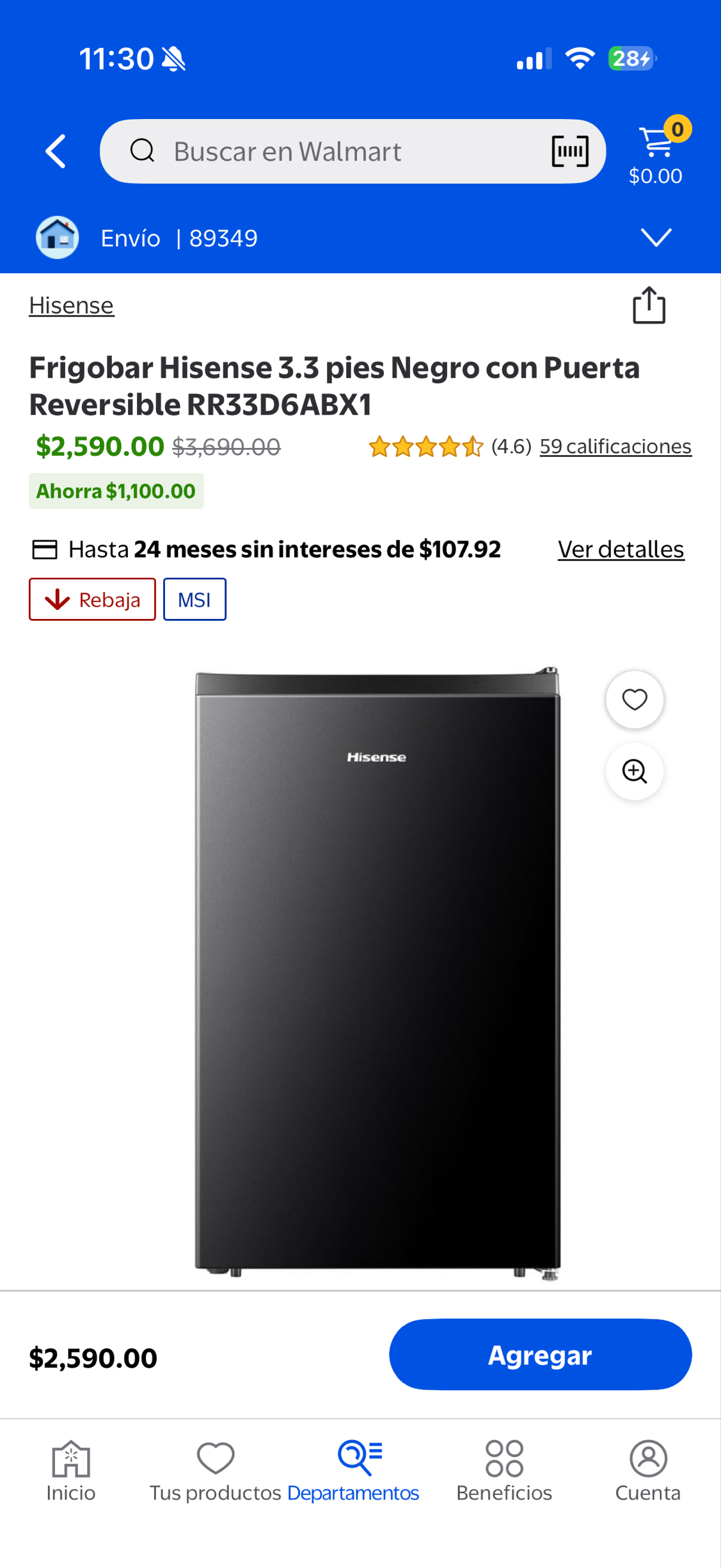 Walmart: Frigobar Hisense 3.3 pies Negrl