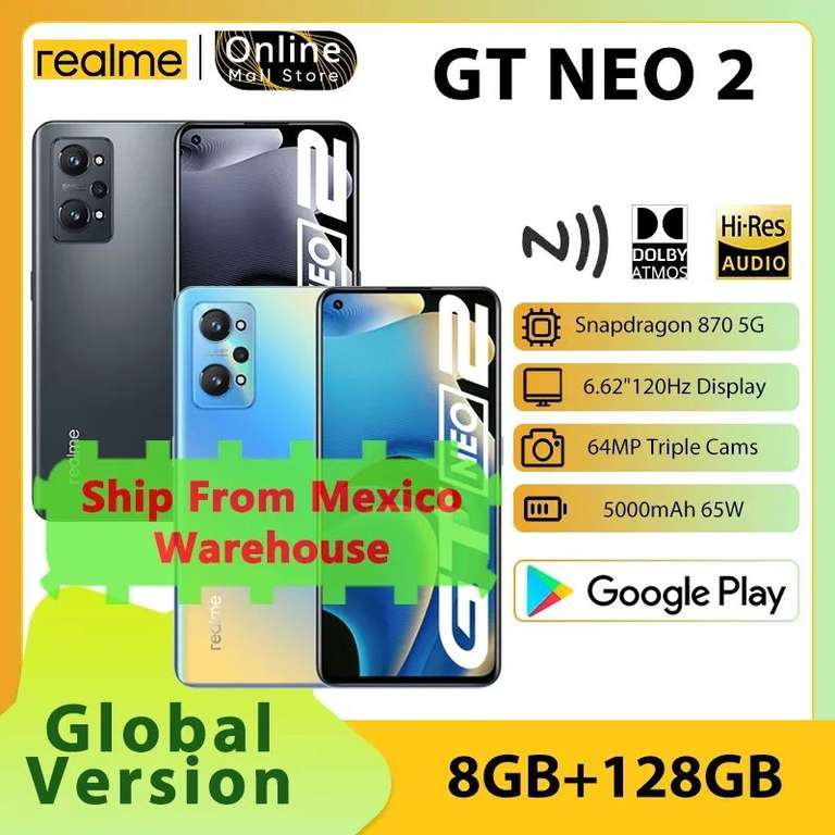 AliExpress: Realme GT Neo 2 5G, 8 GB RAM, 128 GB ROM, Versión Global. Enviado desde México.
