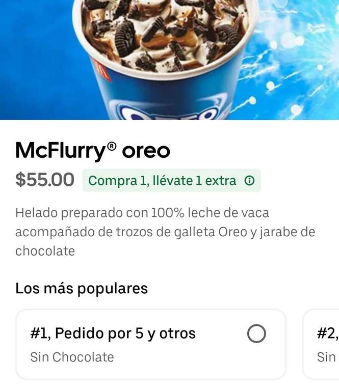 Uber Eats: McDonald's 2x1 en McFlurry Oreo