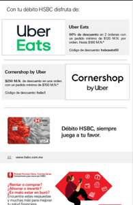 UBER Eats 60% de descuento con HSBC Débito, nuevos usuarios