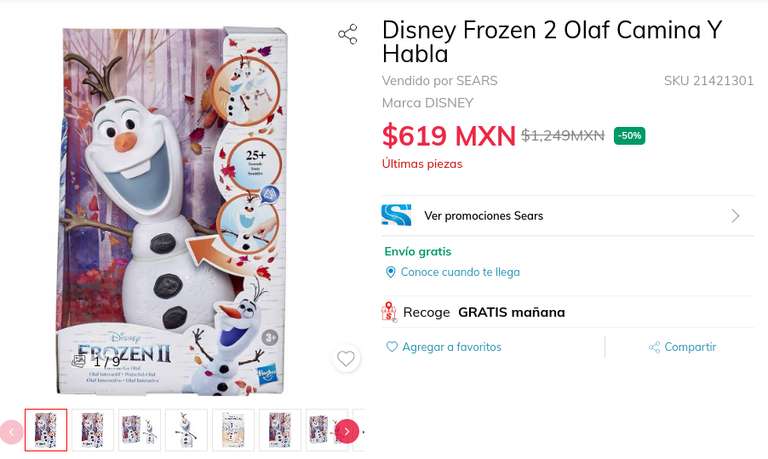 Sears: Juguete Frozen 2 Olaf Camina y habla