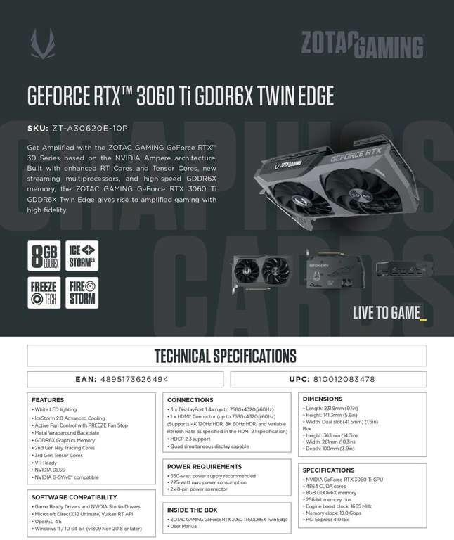 PcDigital: Tarjeta de Video Zotac Nvidia GeForce RTX 3060 Ti Twin Edge 8GB GDDR6X