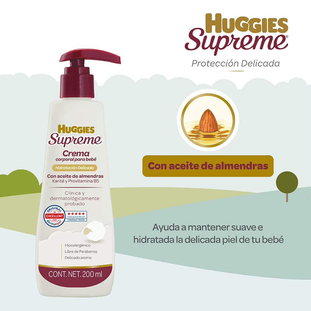 AMAZON: Huggies Supreme, Crema Corporal para Bebé, 200 ml, Con Karité, Vitamina E y Pantenol